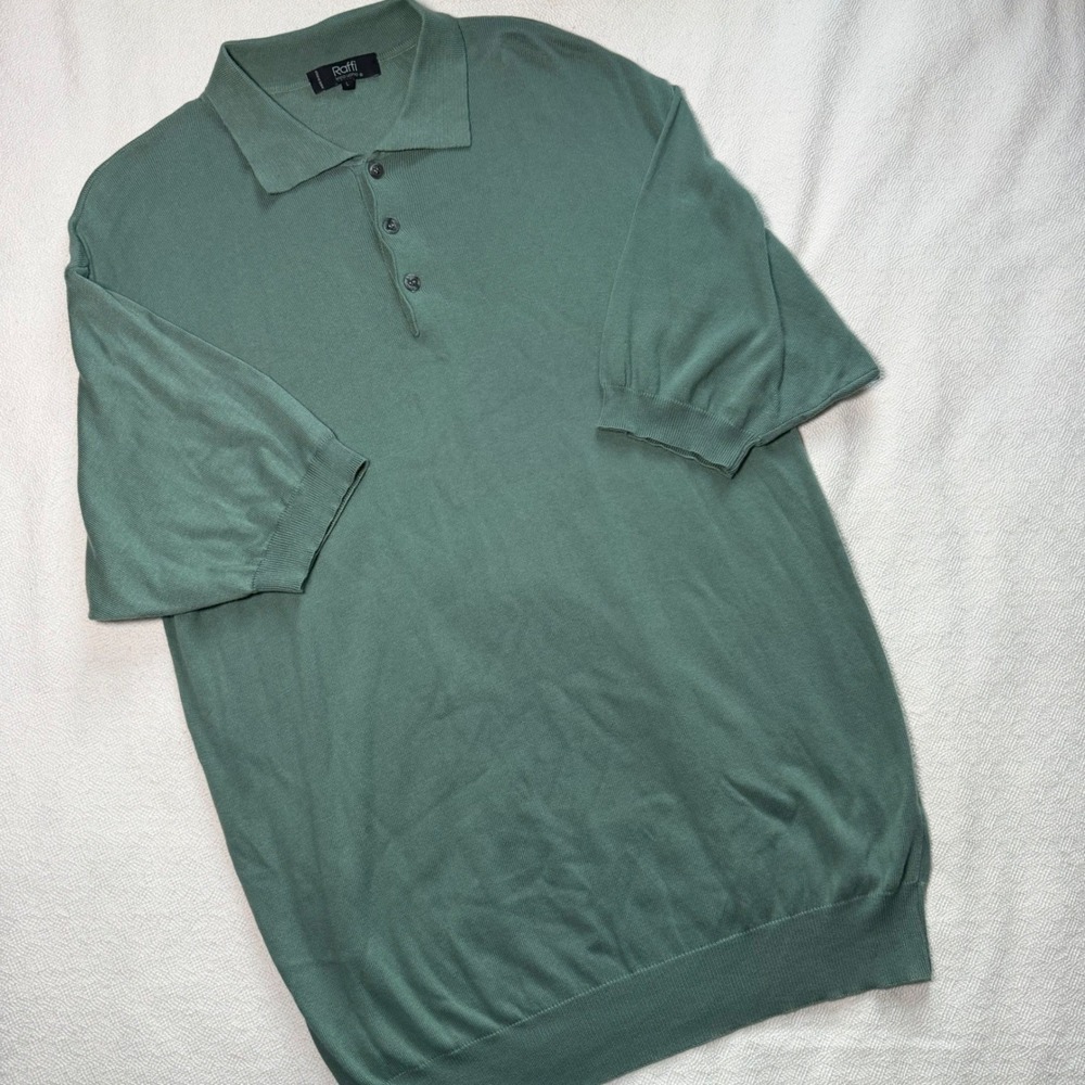 Raffi Linea Uomo Mens Sage Green Cotton Modal Knit Polo Shirt Made in Italy L
